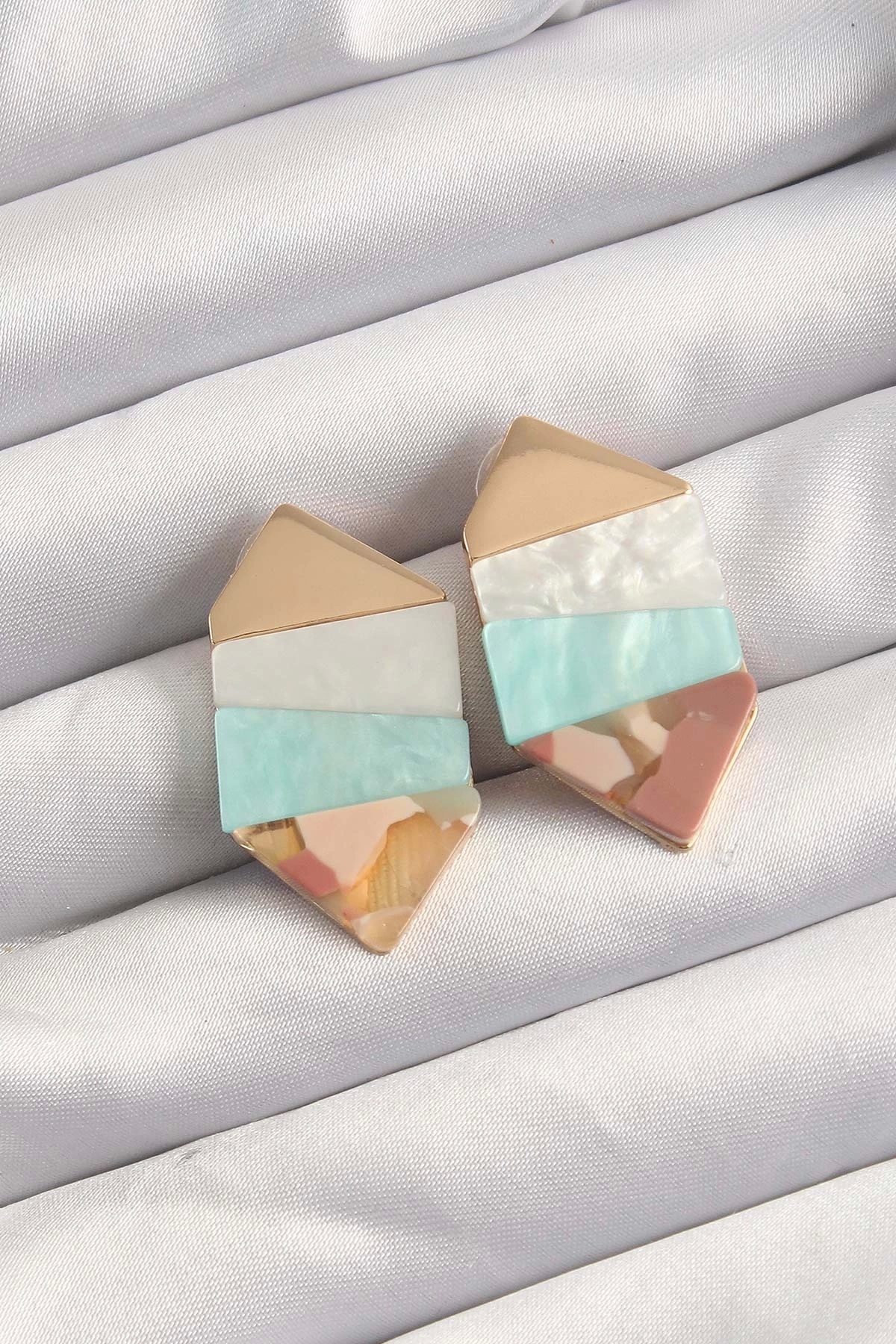Skygo-Brass Blue White Colorful Patterned Geometric Earrings - Tj-Bkp9522 2