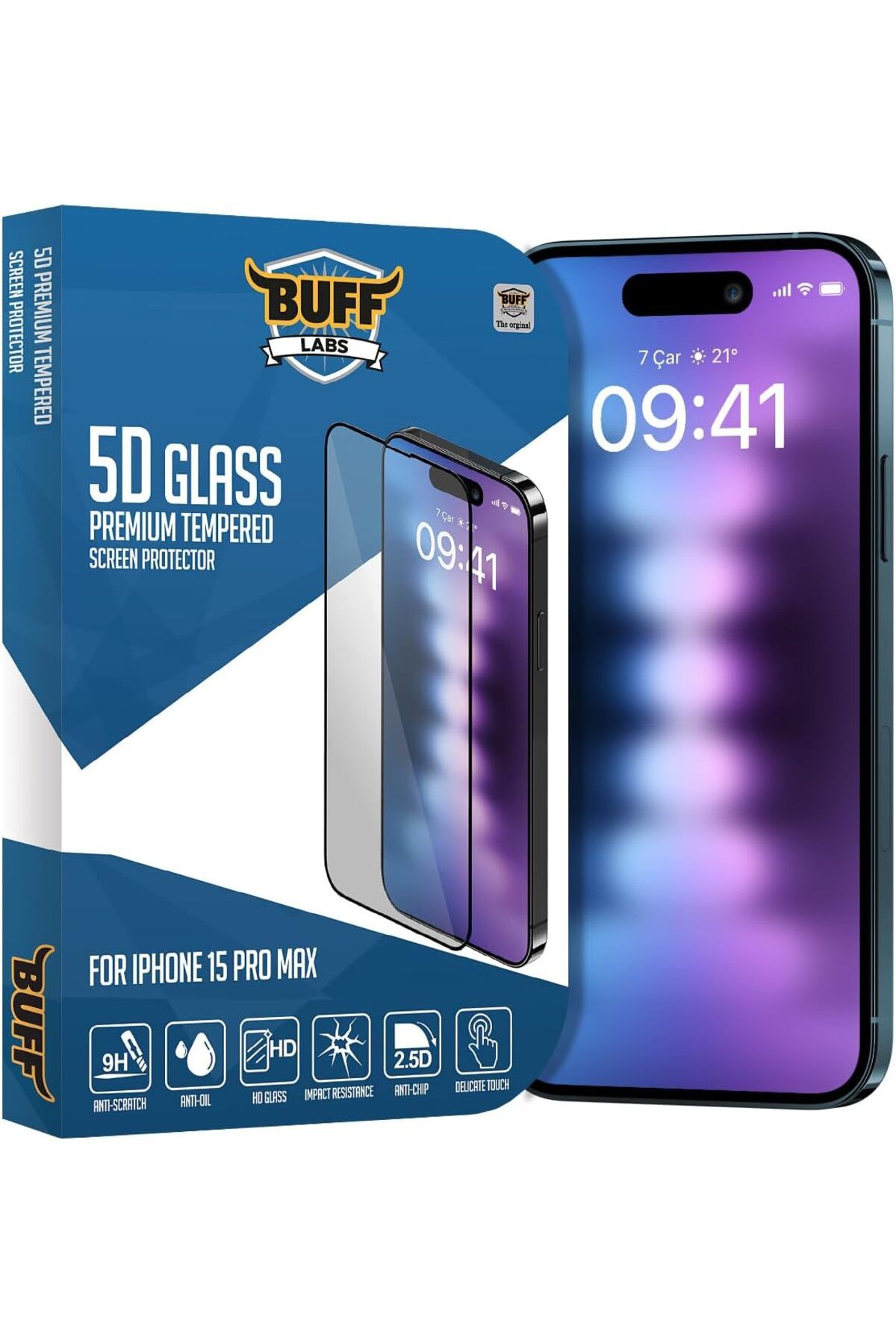 MCreative crashop LABS Buff iPhone 15 Pro Max ile Uyumlu 5D Glass Ekran Koruyucu, Şeffaf  1073147