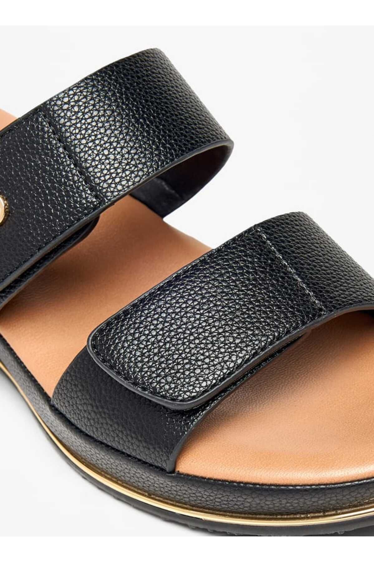 Flora Bella by Shoexpress-Flora Bella Textured Wedge Heel Slip-On Sandals with Hook and Loop Closure 5