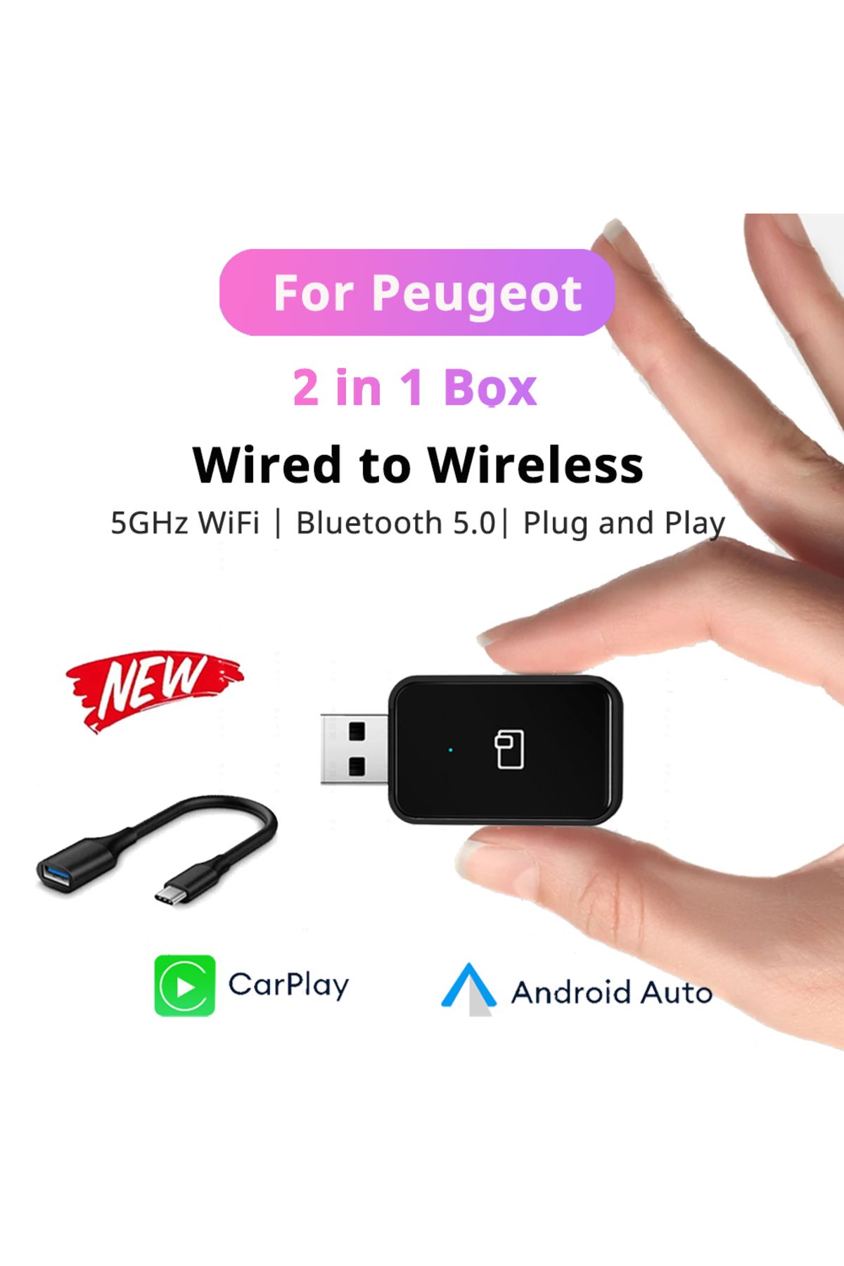 Choice-Carplay And Auto 2024 New Mini Wireless Carplay Android Auto Wireless Adapter Smart 2in1 Box For Peu 1