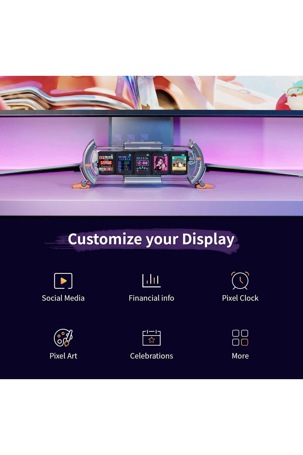 Choice-Divoom Times Gate Cyberpunk Gaming Setup Digital Pixel Art Clock with Smart APP Control, WiFi Con... 3