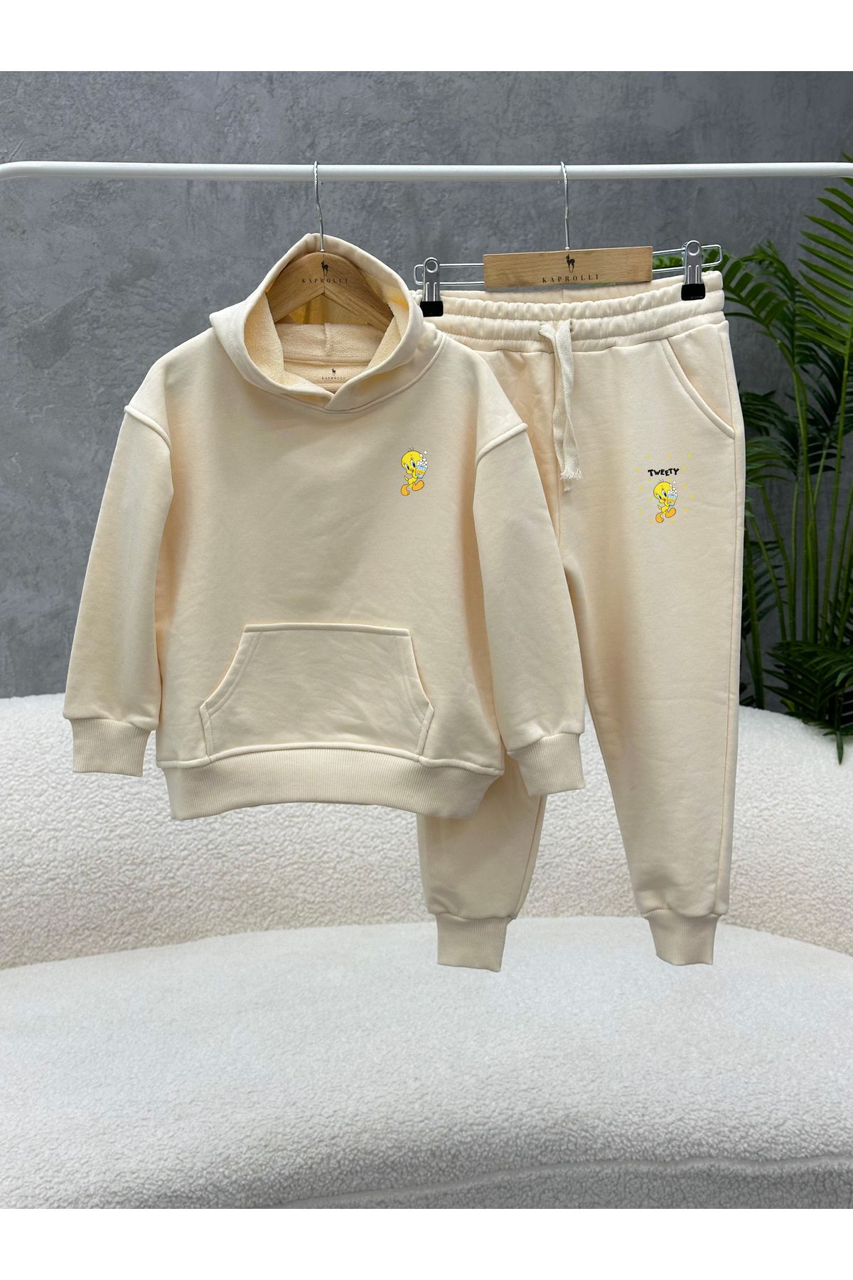 KAPROLLI Set De Trening Pentru Copii, 100% Bumbac, Cu 3 Fire, Fără Șanson, Cu Glugă, Pentru Școală Unisex - 5-6 ani