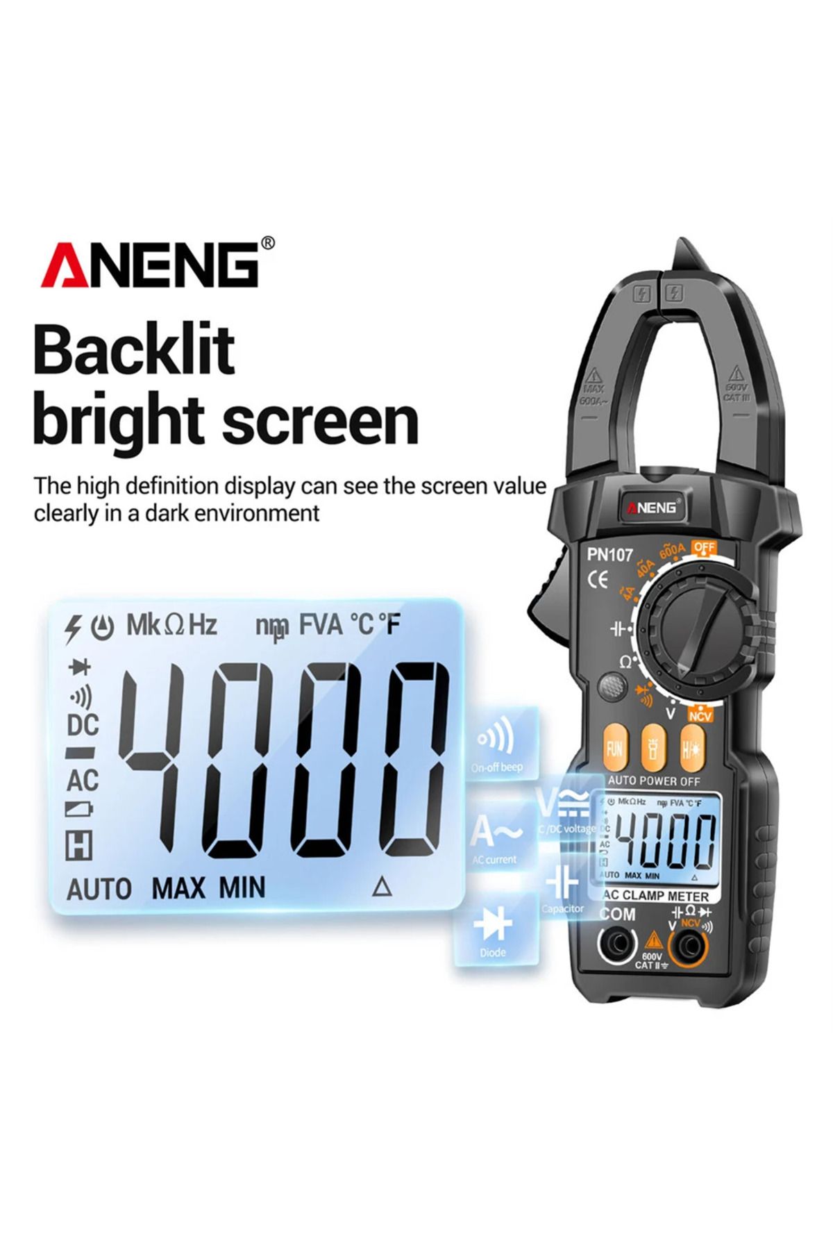 Choice-Digital Clamp Meter Intelligent Multimeter Voltage Resistance Meter 4000 Counts Votage Current Oh... 6