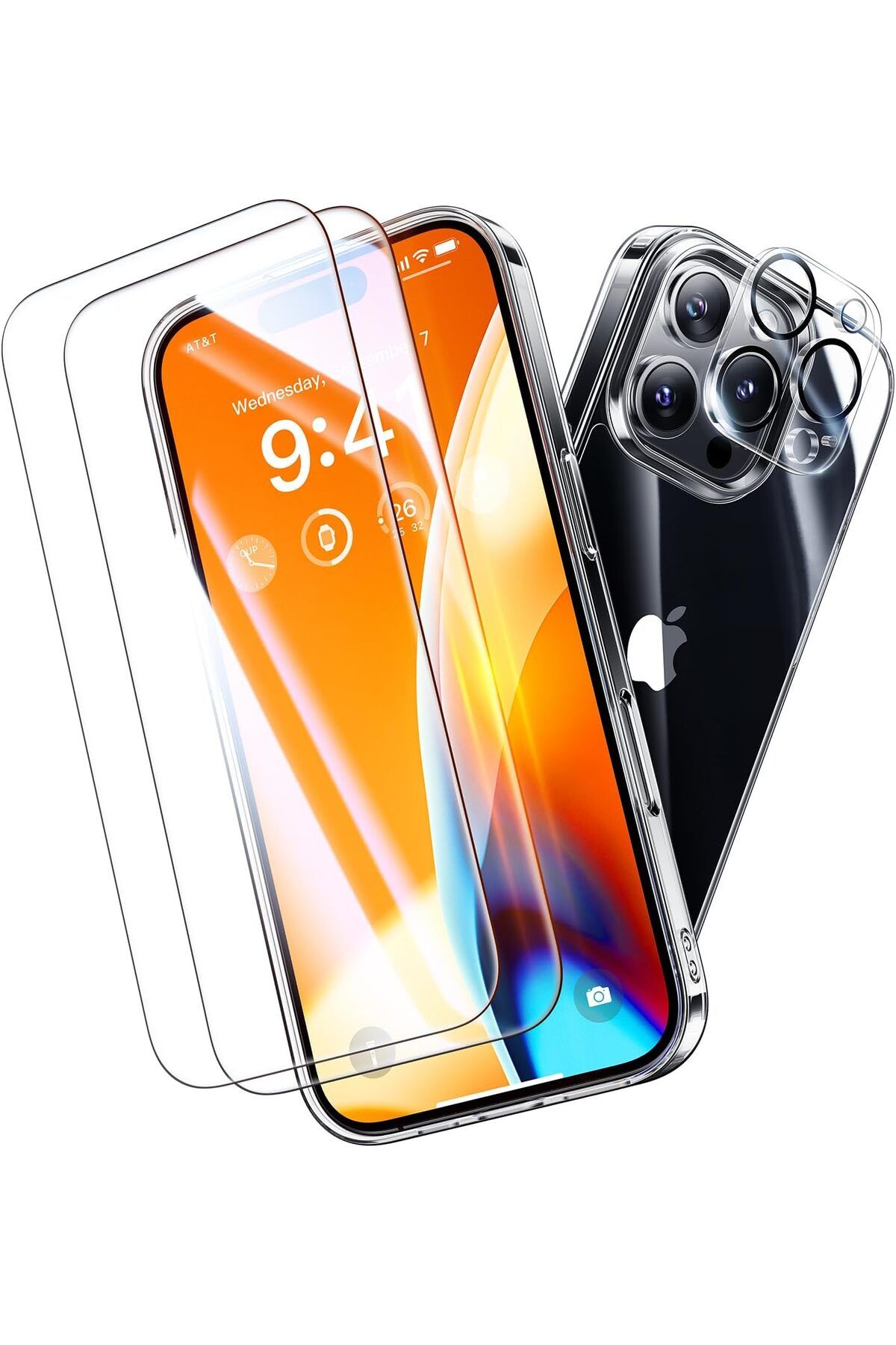 Leybaks Iphone 15 Pro Max 3'lü Set Şeffaf Kılıf,Kolay Takılır Ekran Koruyucu ve Lens Koruyucu