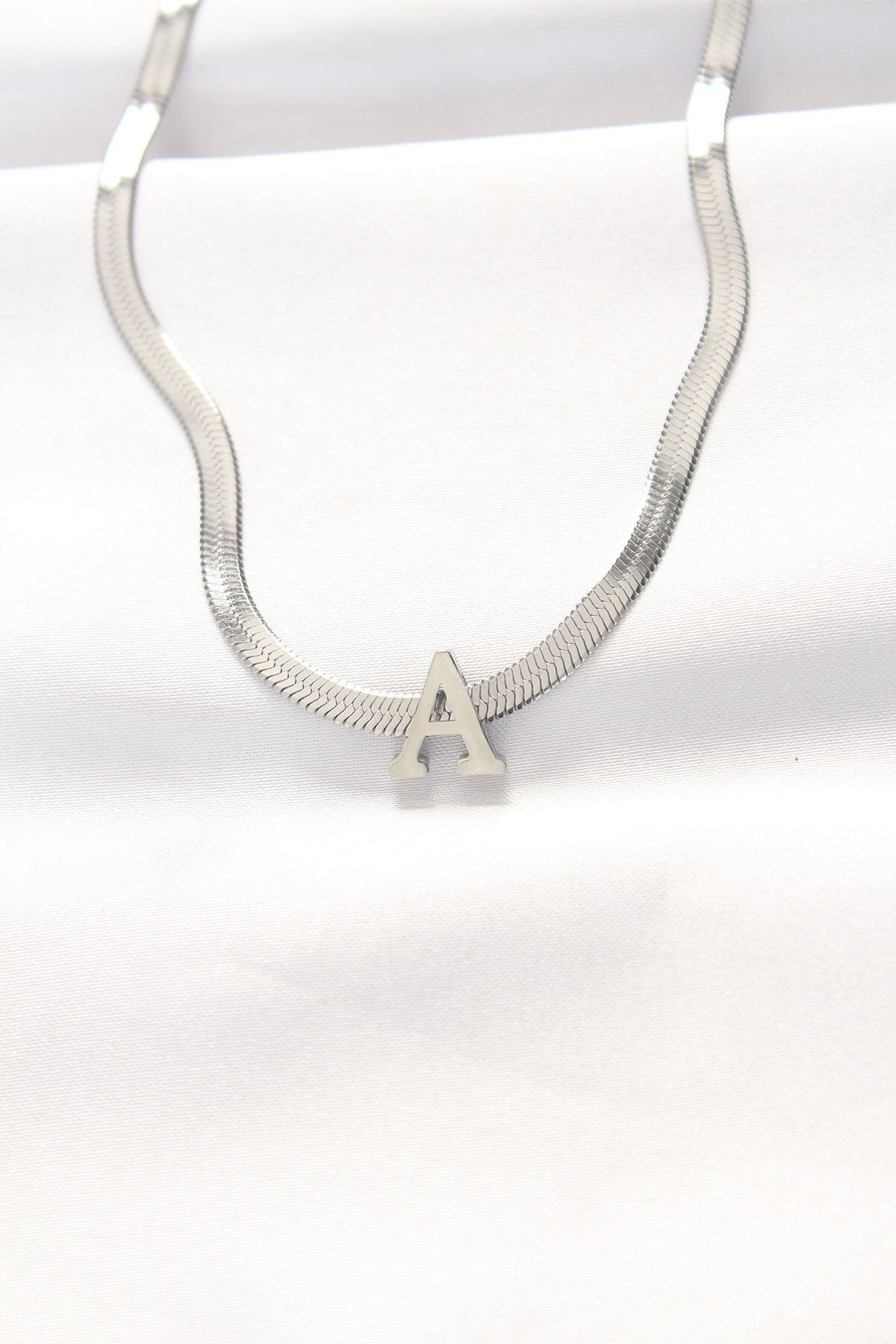 New Things 316L Çelik A Harfli Silver Renk İtalyan Zincirli Kolye