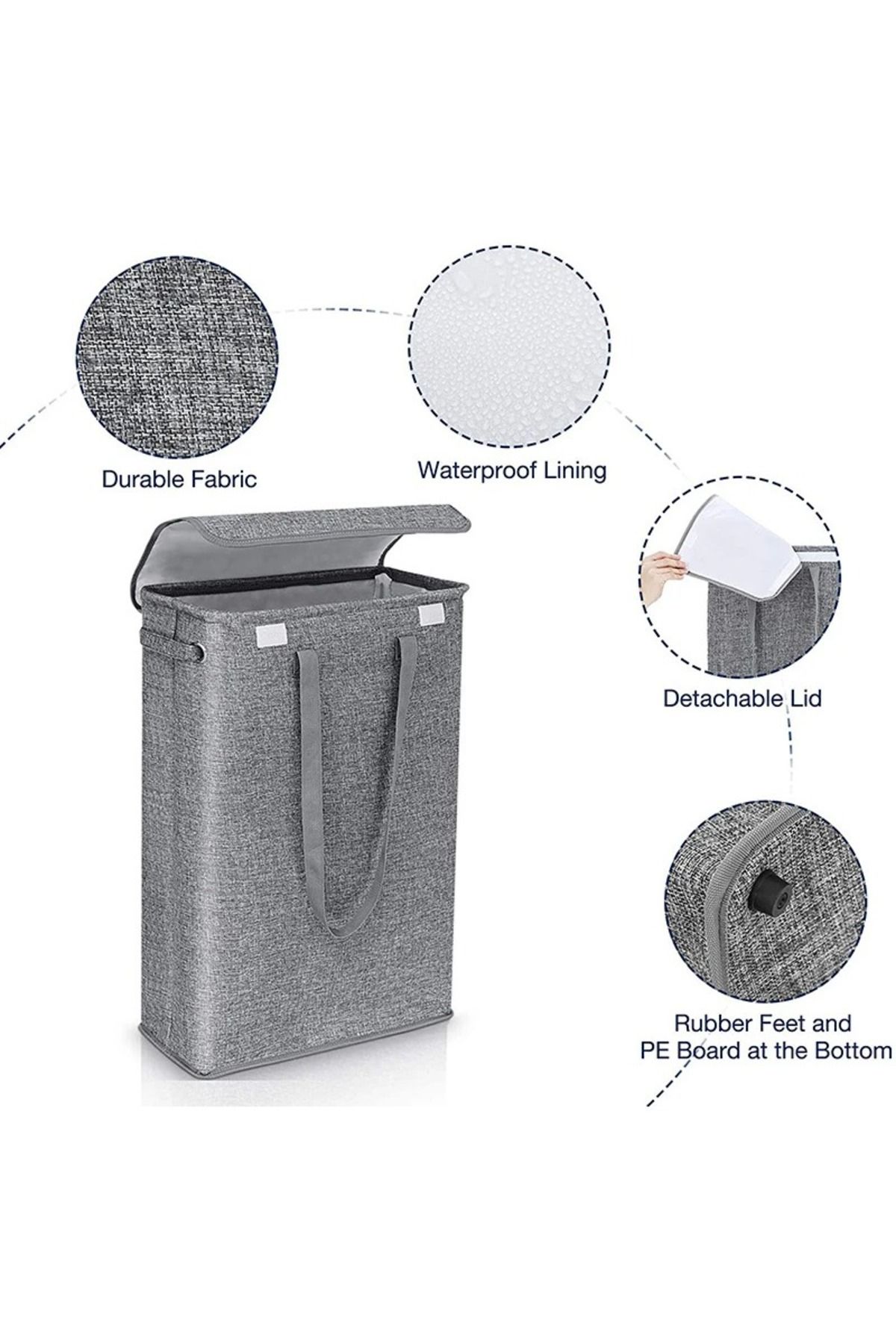 Choice-45L thin laundry basket with cover, narrow hand, fine hand, dirty laundry basket, bedroom, kinder... 5
