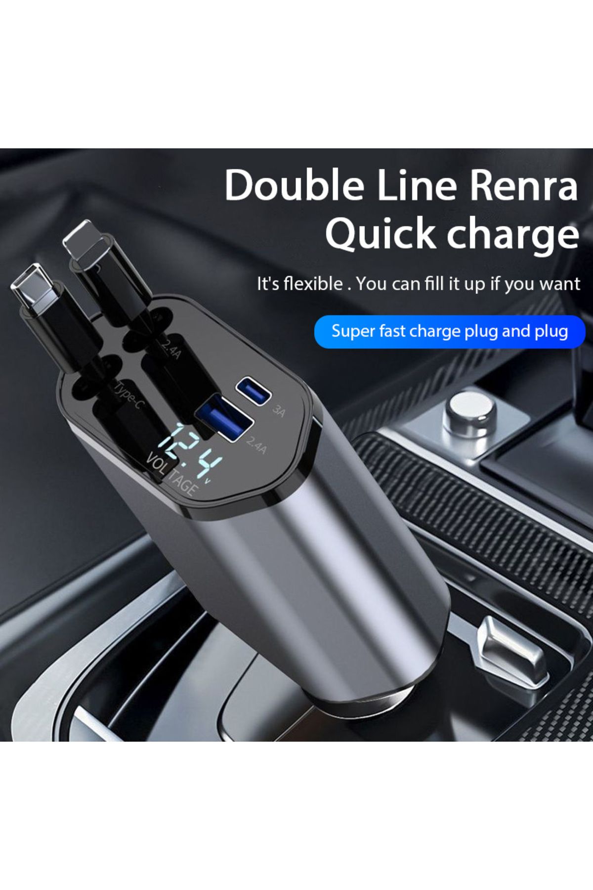 XMSJ-4in1 4 In 1 120w Car Charger Retractable Car Cigarette Lighter Adapter Usb Type C Fast Charger Cable 1