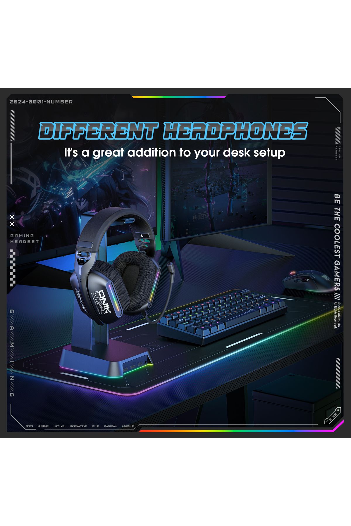 Choice-ONIKUMA GT808 Wireless Headphone with RGB Light 2.4Ghz Low Latency Gaming Headset with 360° Rotat... 5
