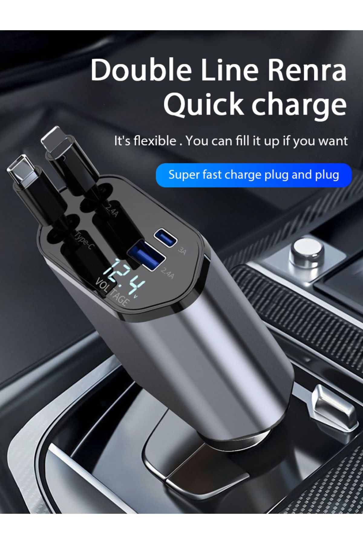 XMSJ-4in1 4 In 1 120w Car Charger Retractable Car Cigarette Lighter Adapter Usb Type C Fast Charger Cable 7