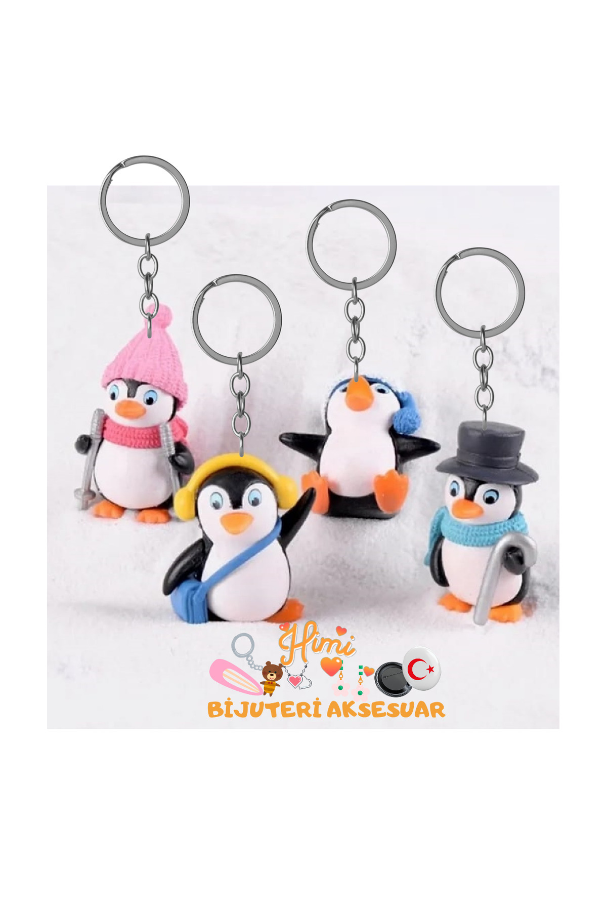 4'lü Penguen Anahtarlık Sırt Çantası Süsü Oto Anahtarlık Okul Çantası Süsü Spor Çantası Süsü