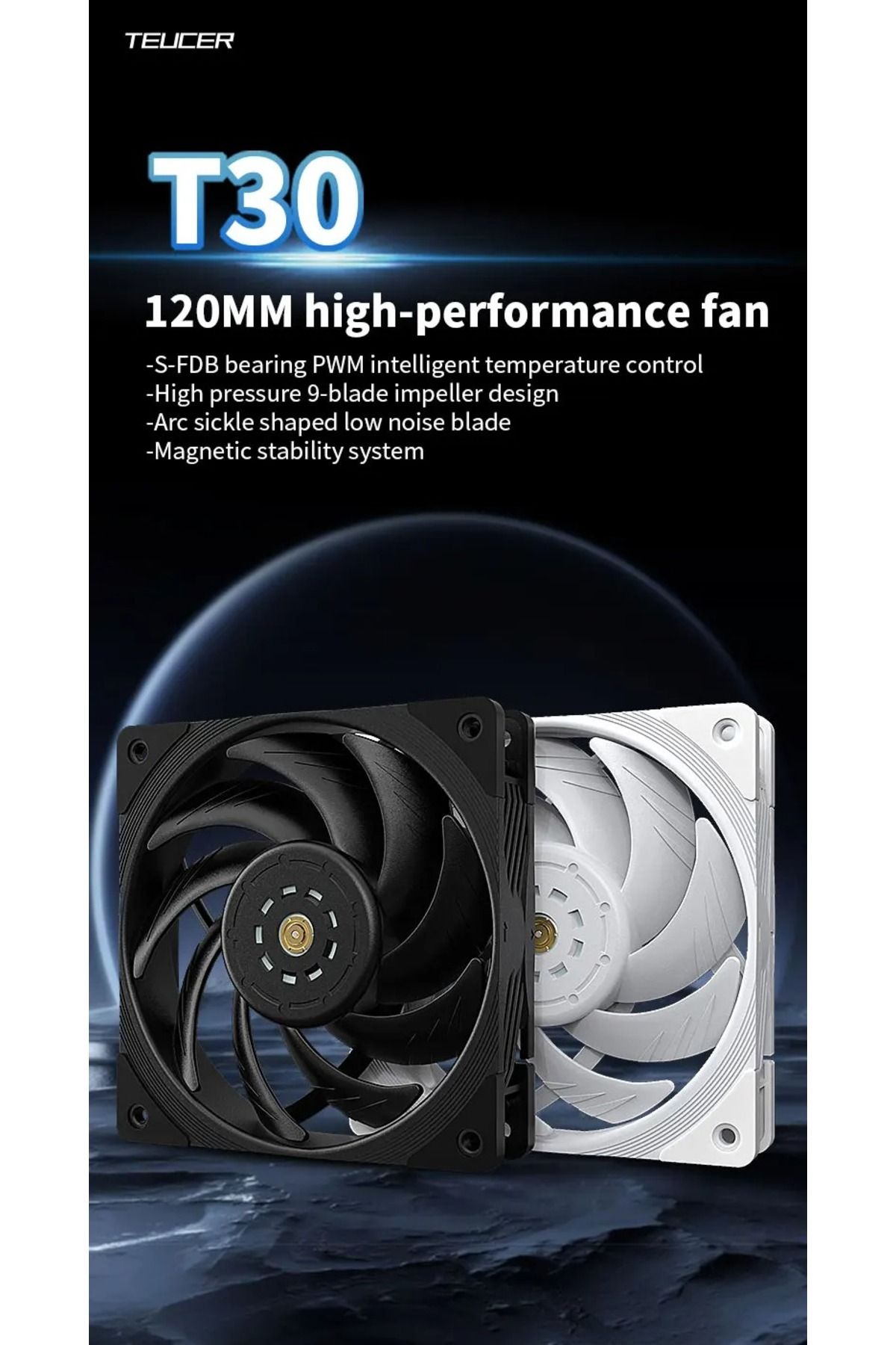 TEUCER-T30 Computer Case Fan 12CM 4PIN PWM CPU Cooler Fan PC Case Silent Fan 120mm 3