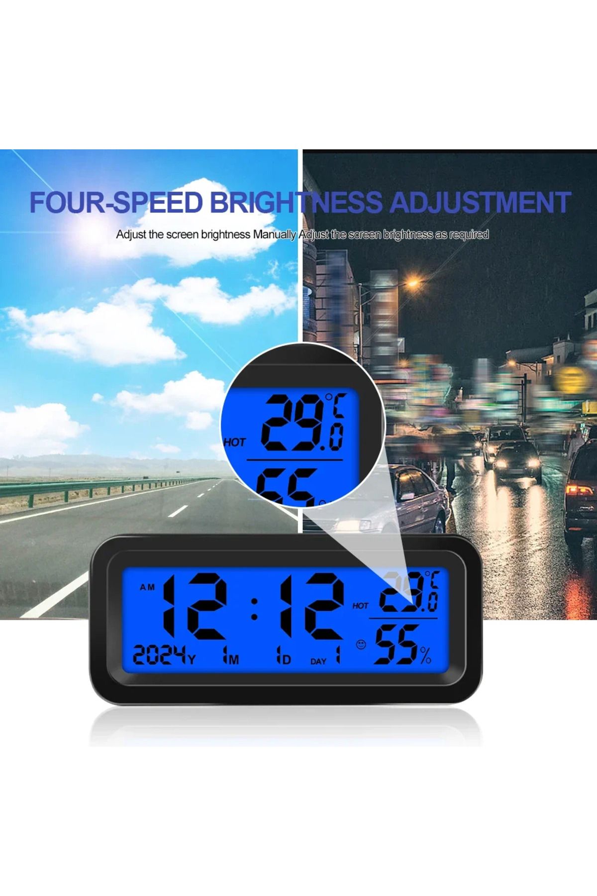 Choice-Solar Car Clock Dashboard Thermometer LED Car Electronic Watch Digital Display Time with Backligh... 3