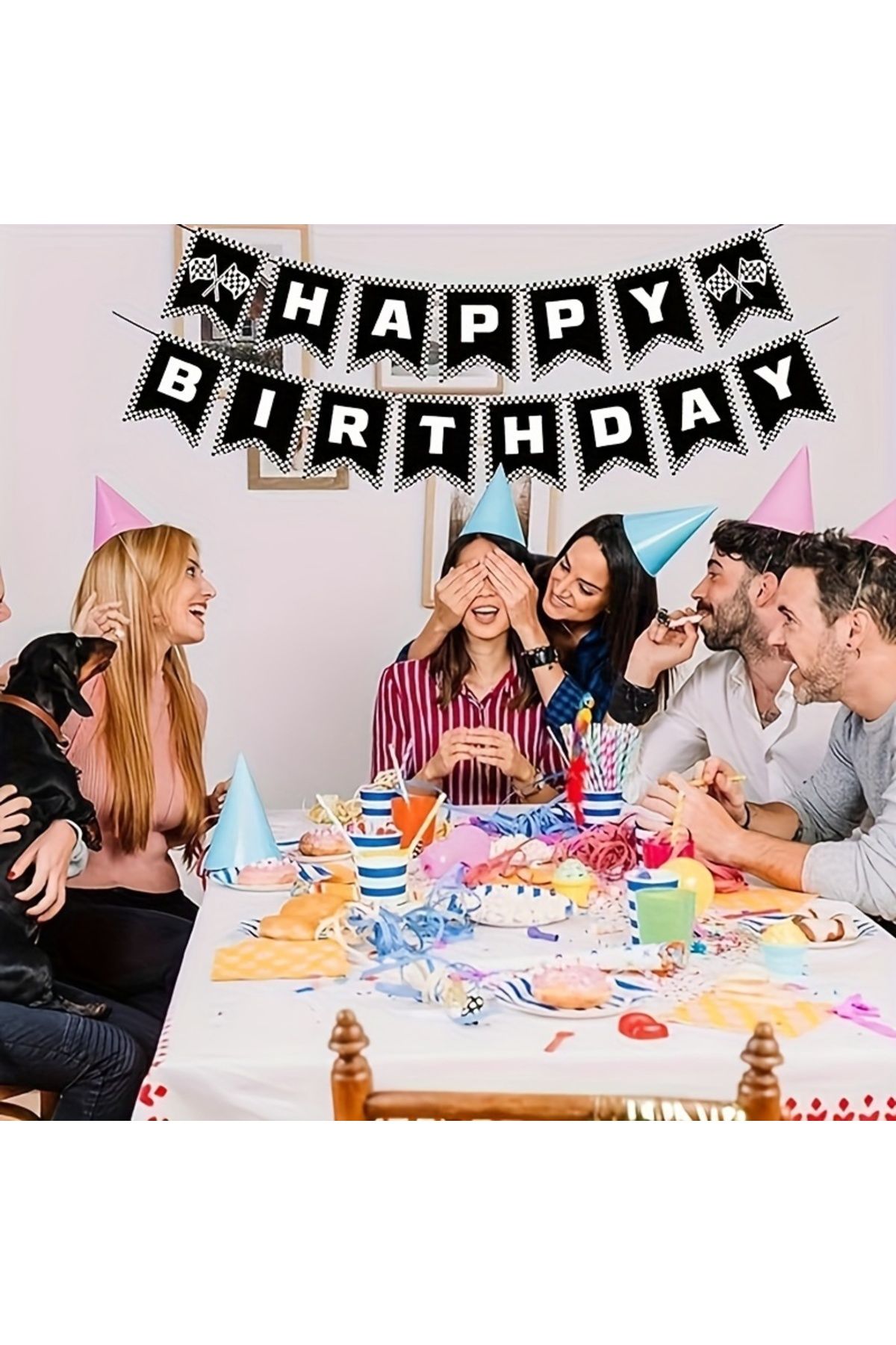 Choice-Race Car Happy Birthday Banner, Race Car Birthday Party Decorations Checkered Flags Black and Whi... 6
