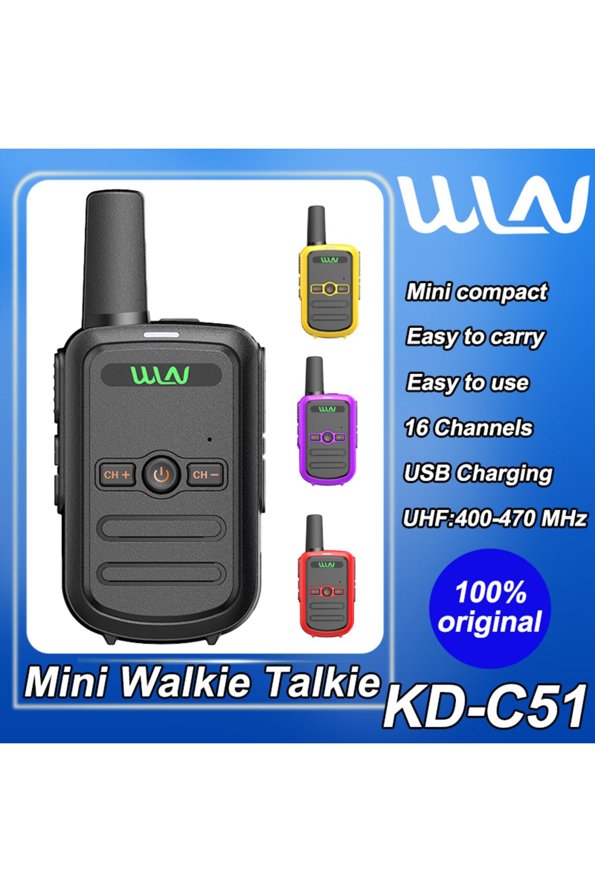Choice-WLN KD-C51 Mini Walkie Talkie UHF 400-470MHz 16CH USB Charging Long Range Portable Handheld Two W... 2