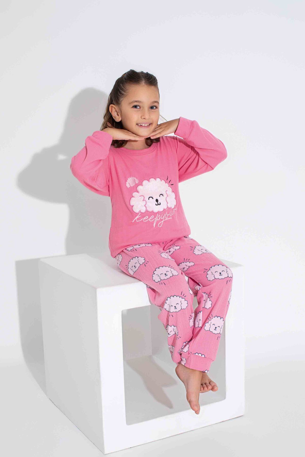 Tarık-Mother and Girl Thermal Pambe Lamb Embroidered Winter Warm Pajamas Set 5