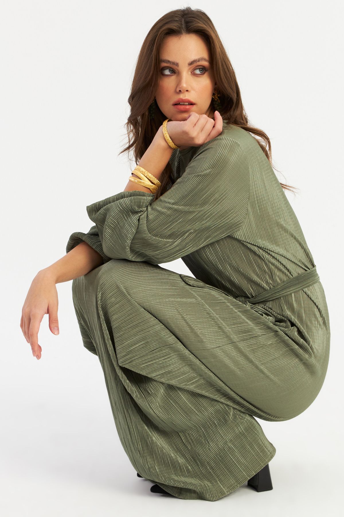 Cool & Sexy Zielona plisowana sukienka maxi dla kobiet - Gç192