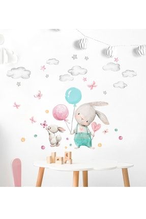Neşeli Günler Minik Tavşanlar Duvar Sticker Seti Renkli SM0001NSLGNLER01