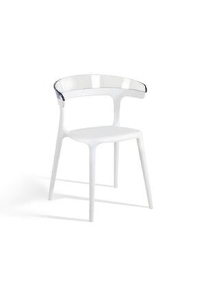 Luna Koltuk Beyaz Oturak Transparan Şeffaf Sırt Mutfak Sandalyesi Kolçaklı TYC00206755476