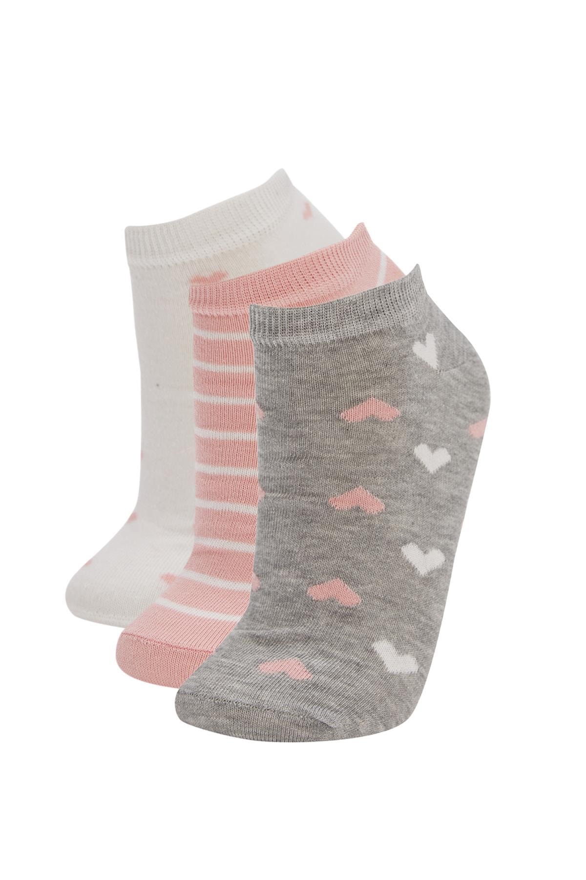 Kadın Çok Renkli Desenli 3'Lü Patik Çorap V9725AZ21HS