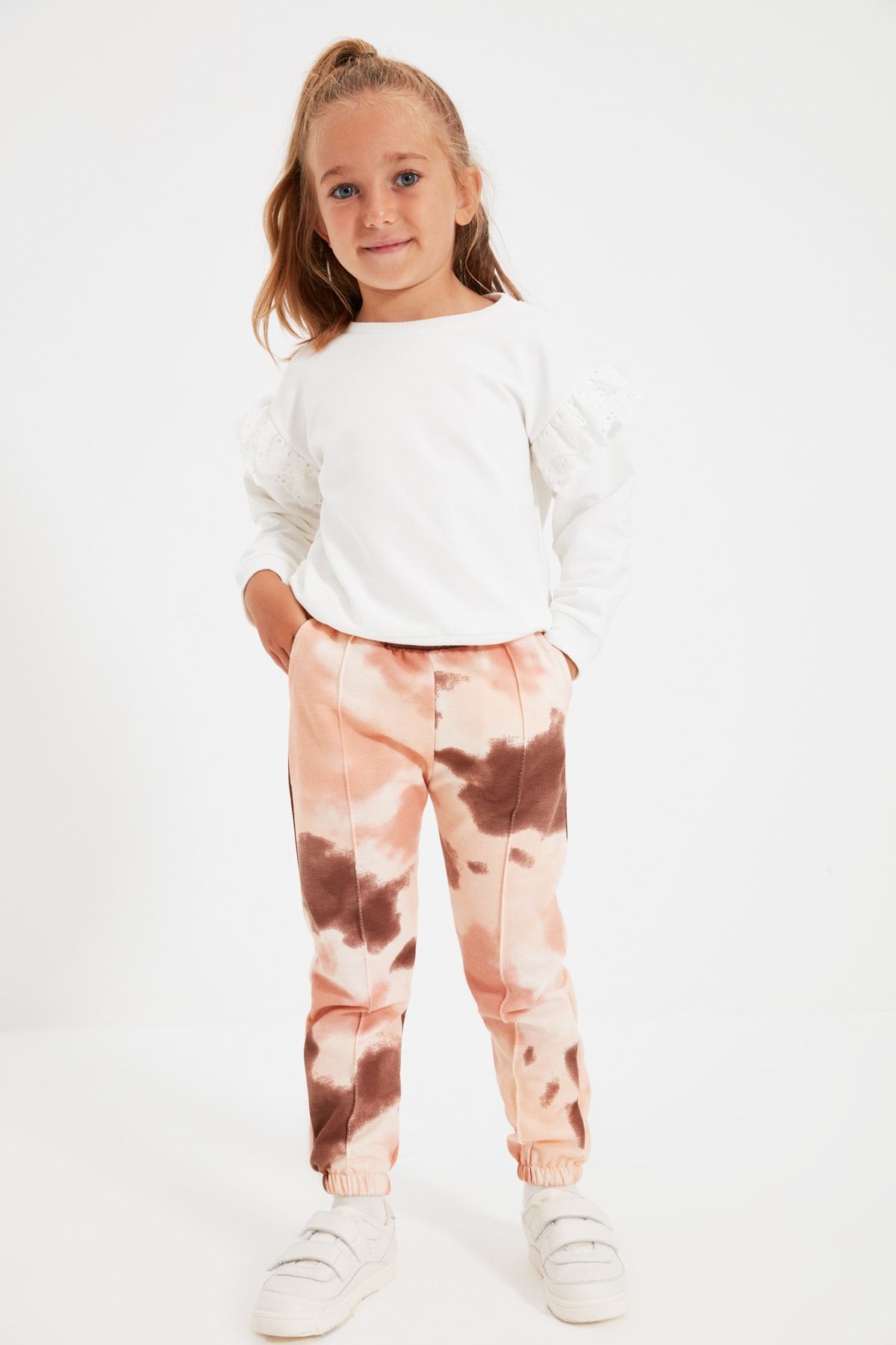 Camel Batik Yıkamalı Kız Çocuk Örme İnce Eşofman Altı TKDAW22EA0108