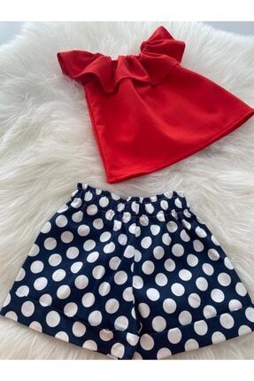 Kız Bebek Kırmızı Bluz & Puantiyeli Şort Takım kırmızıbluzpuantiye