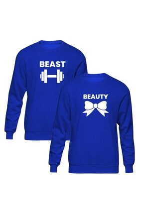 Sevgili Çift Kombinleri Beast Beauty 2 Ürün Mavi Sweatshirt ST153SCK1106