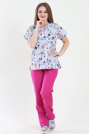 Moda Canel V Yaka Hemşire Doktor Desenli Forma Takım Medikal Takım TYC00204732210
