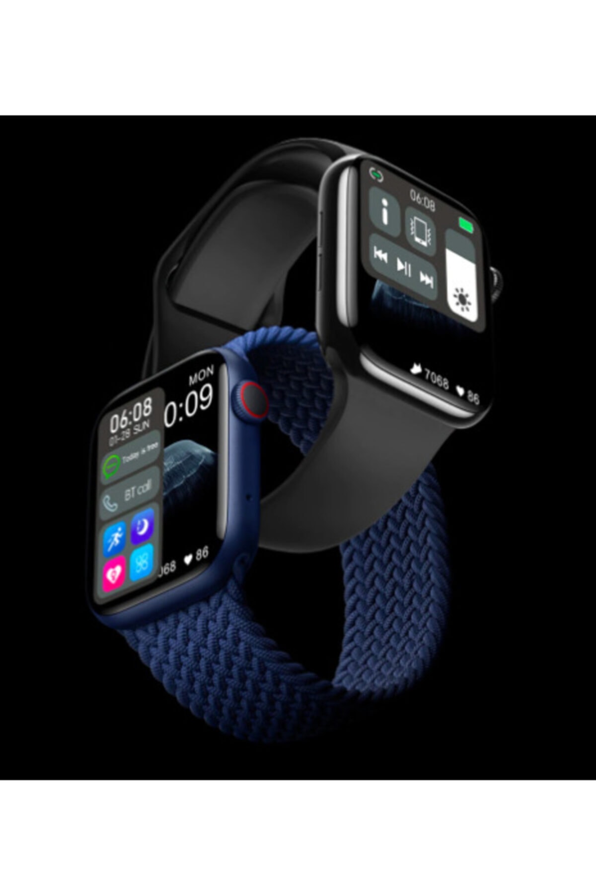 Spovan Yeni Watch 7 Bluetooth Sesli Arama Ekg Solunum Smart Türkçe Akıllı Saat - Siyah BY10865