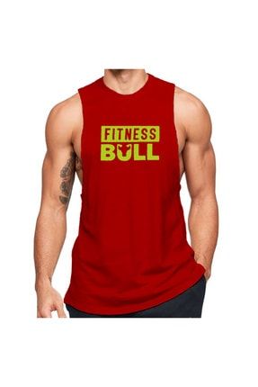 Kırmızı Erkek Regular Fit -fitness Bull- Baskılı Bisiklet Yaka Kolsuz T-shirt BLCK160825