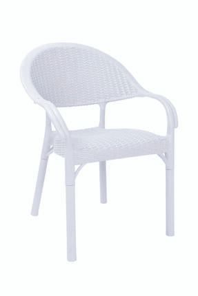 Capissi Bambu Rattan Plastik Kollu Bahçe Balkon Teras Sandalye Kolçaklı Beyaz bmbsnd