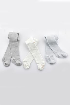 Unisex Bebe Külotlu Çorap Düz Pamuklu 3'lü 6296 Bebe - BD