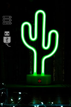Büyük Boy Usb'li Kaktüs Neon Led Işıklı Masa Ve Gece Lambası Yeşil Dekoratif Aydınlatma NLL4242