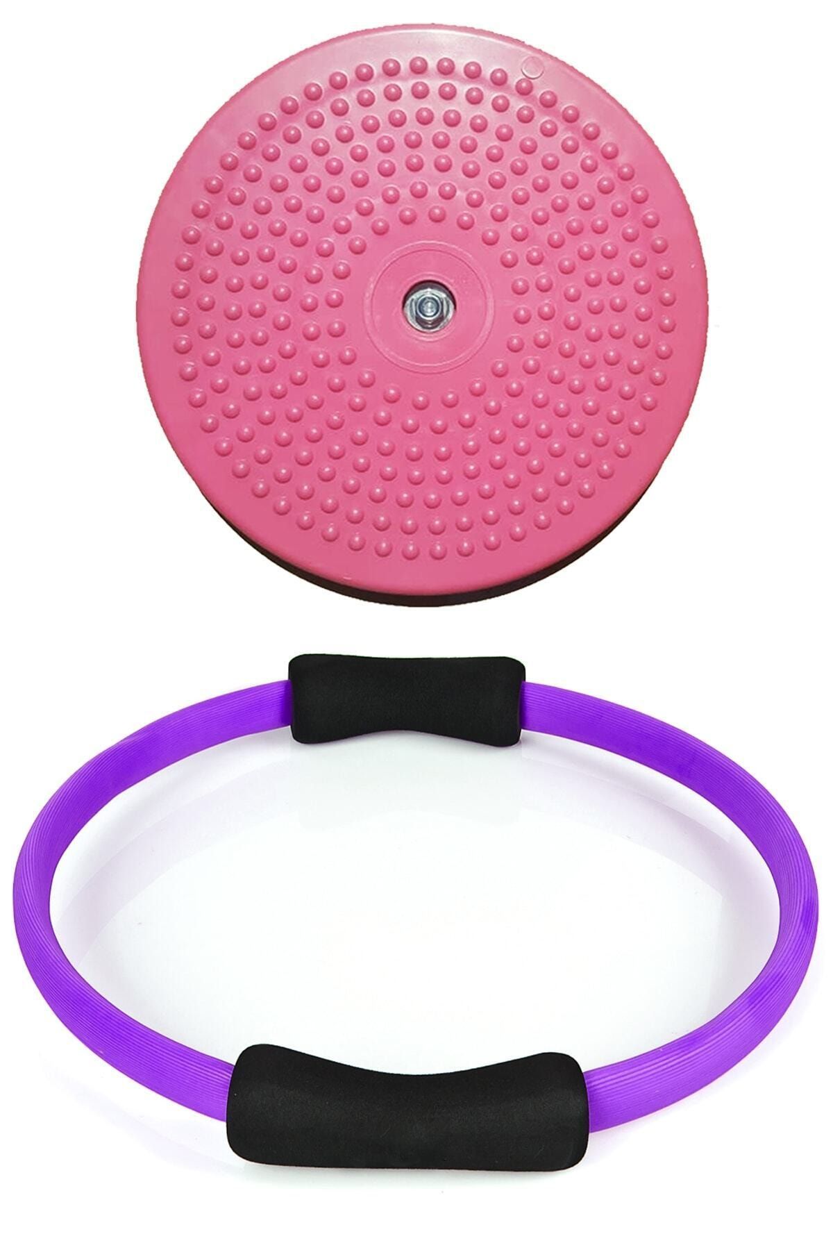 Leyaton Pilates Egzersiz Çemberi Ve Full Tırtıklı Pembe Twister Disk Bel Inceltici Disk Plates Pilates Seti