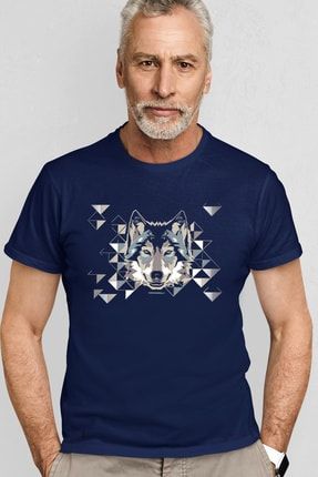 Erkek Lacivert Geometrik Kurt Kısa Kollu T-shirt 1M1BM392AL