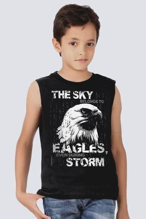 Erkek Çocuk Siyah Göklerin Kartalı Kesik Kol | Kolsuz T-shirt | Atlet 1M1SB393FS