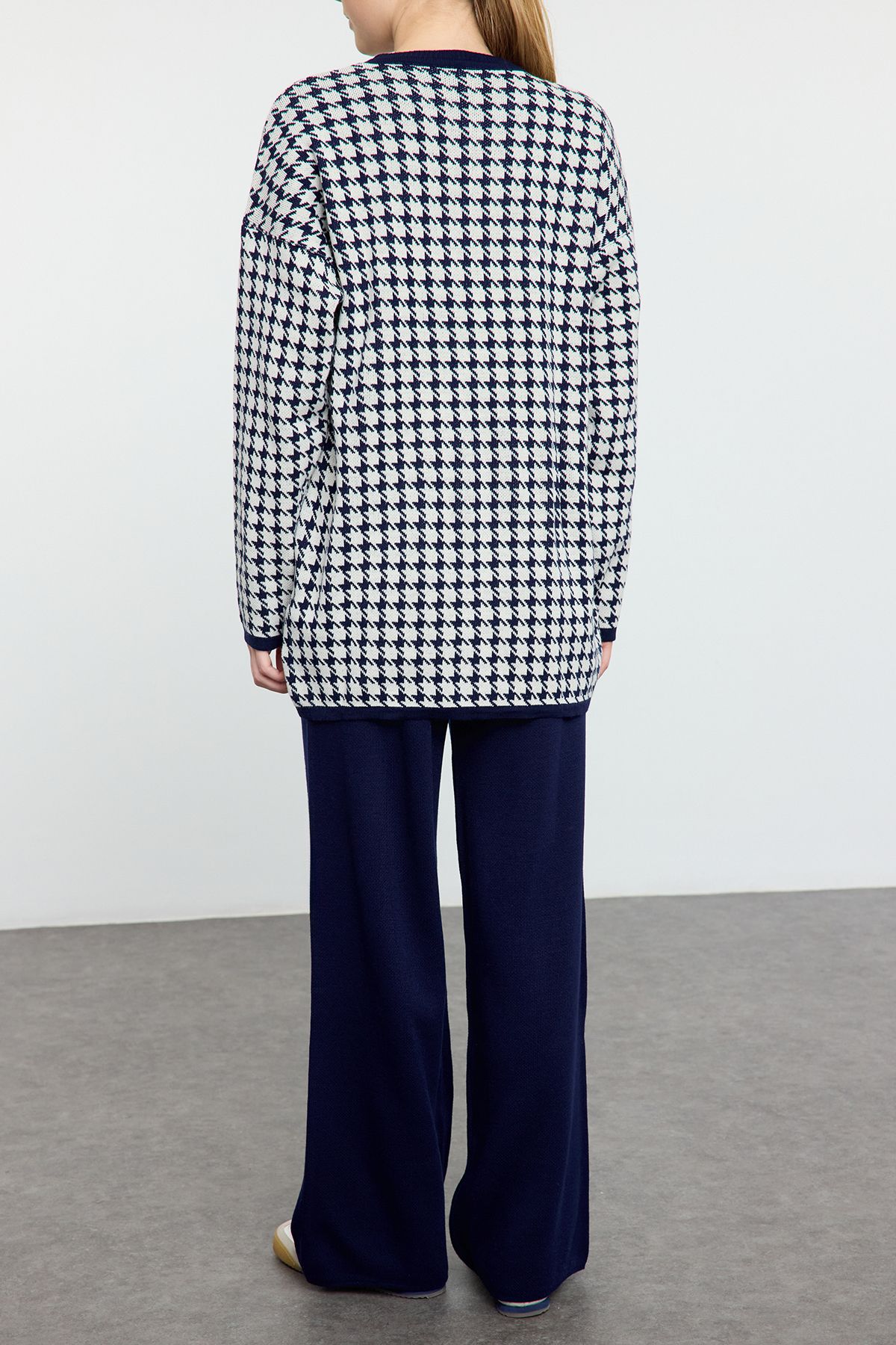 Edit by Trendyol-Navy Blue Knitwear Sweater and Trousers Set - Houndstooth Patterned Tedaw25Us00029 5