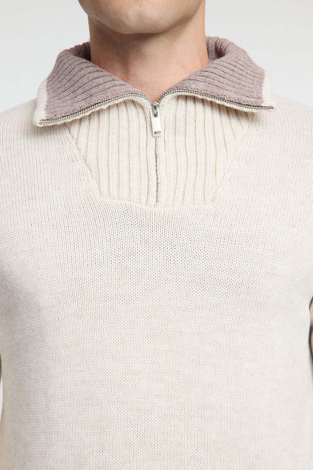 Trendyol Collection-Beige Plain Knitwear Sweater - Casual, Half Turtleneck Tmnaw25Kz00008 4