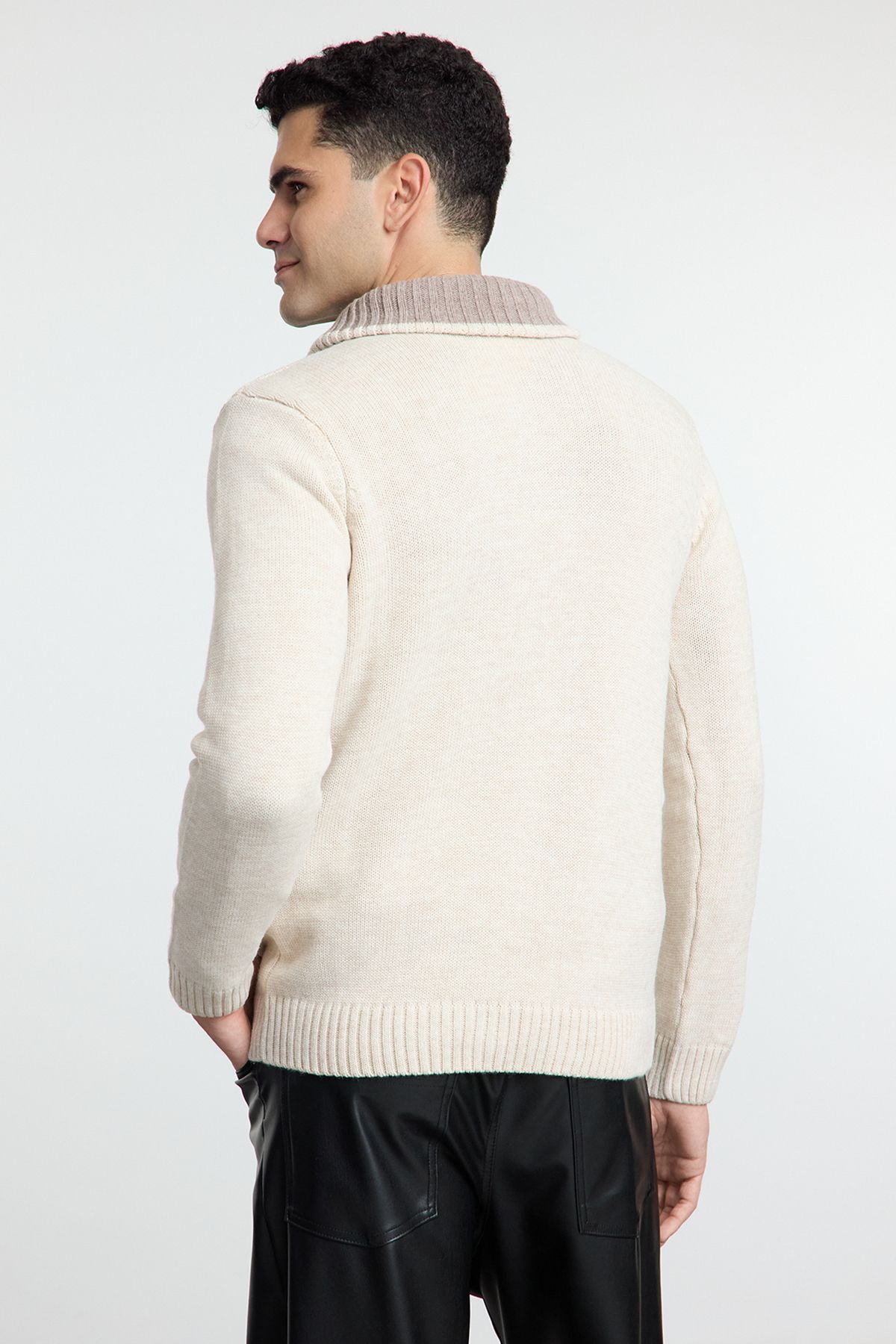 Trendyol Collection-Beige Plain Knitwear Sweater - Casual, Half Turtleneck Tmnaw25Kz00008 5