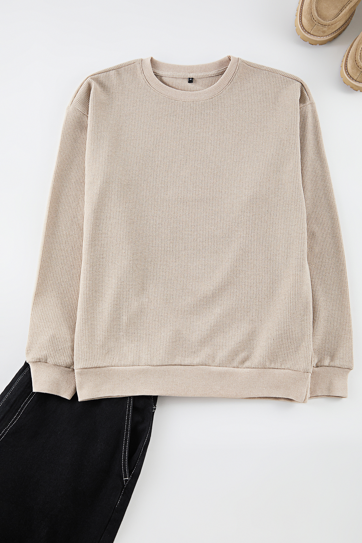 Trendyolmilla  Camel Oversize/Geniş Kesim Bisiklet Yaka Şardonsuz Sweatshirt TMNAW25SW00194 - Görsel 2