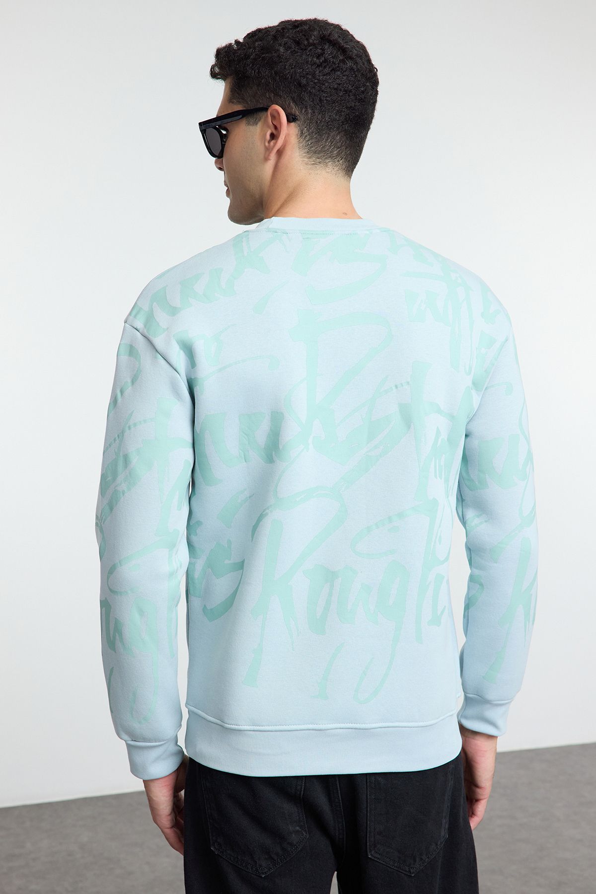 Trendyol Collection-Ice Blue Printed Fleece Sweatshirt - Regular Fit Tmnaw25Sw00192 5