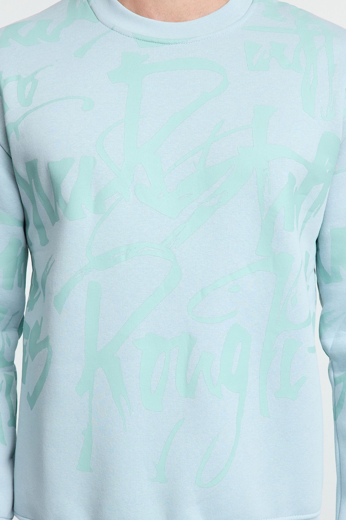 Trendyol Collection-Ice Blue Printed Fleece Sweatshirt - Regular Fit Tmnaw25Sw00192 4