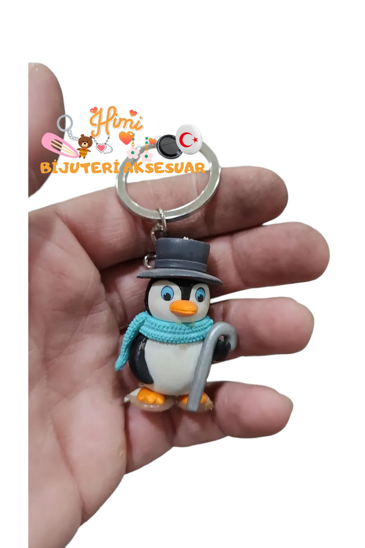 Bastonlu Penguen Anahtarlık Sırt Çantası Süsü Oto Anahtarlık Okul Çantası Süsü Spor Çantası Süsü