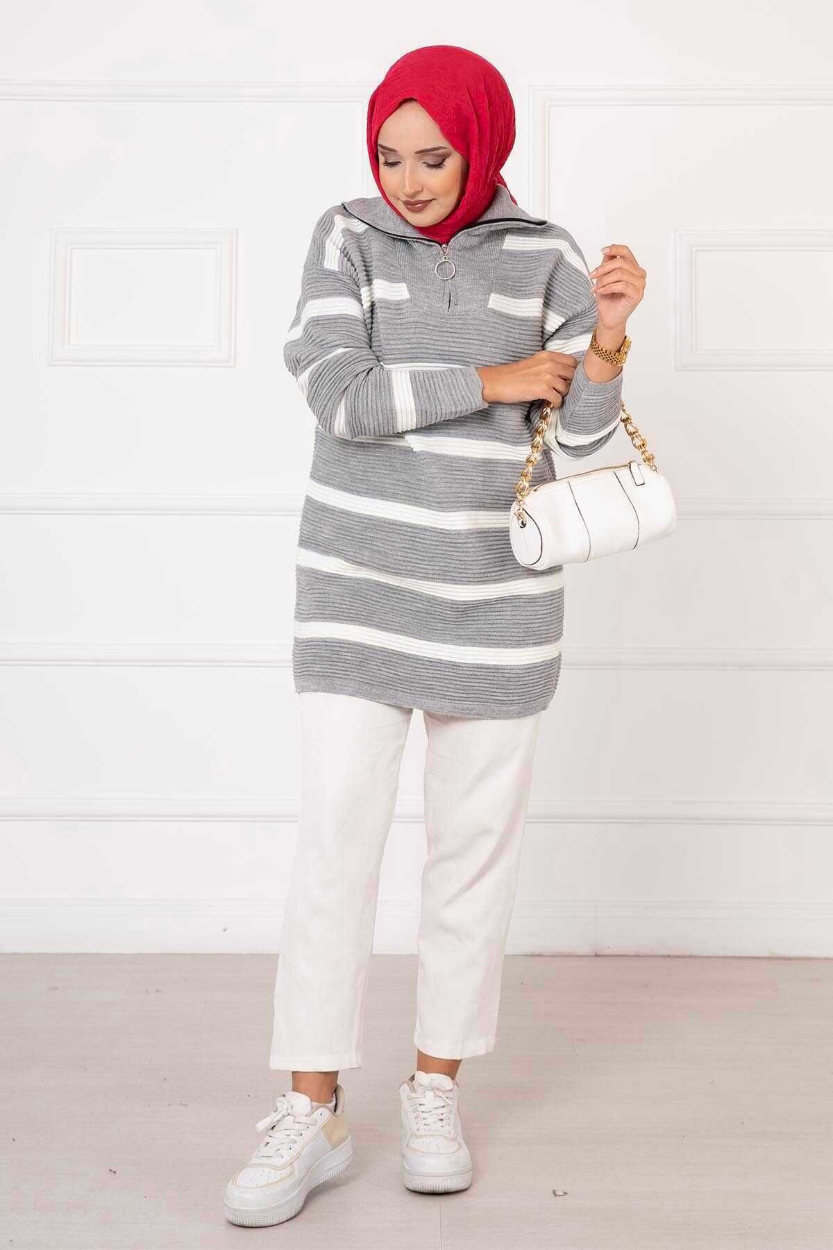 EBRUTESETTÜR-Zipper Detailed Striped Tunic 3