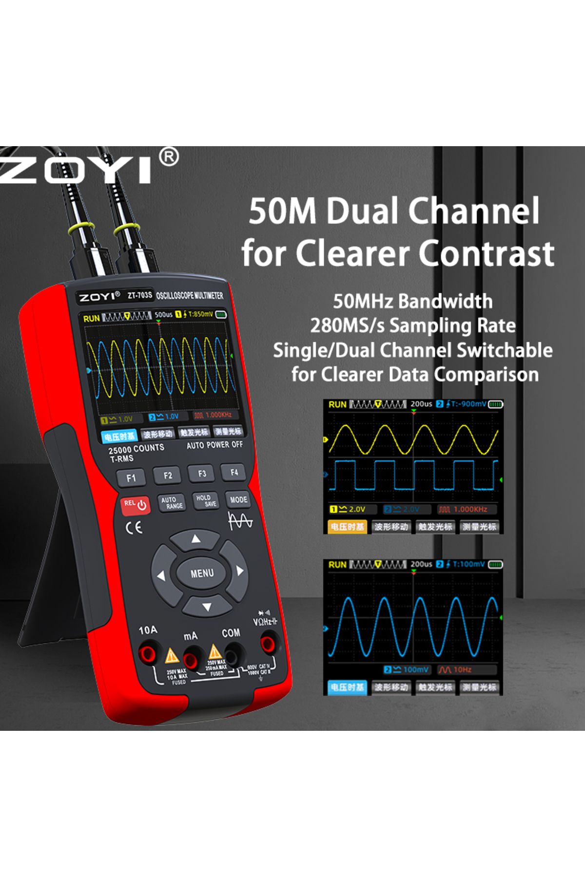 ZOYI-ZT-703 Handheld digital oscilloscope multimeter three-in-one two-channel oscillometer signal... 6
