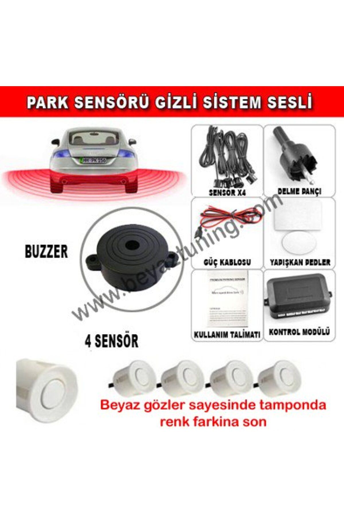 Niken Park Sensörü Sesli Buzzerlı Bib Bib 4 Gözlü Beyaz