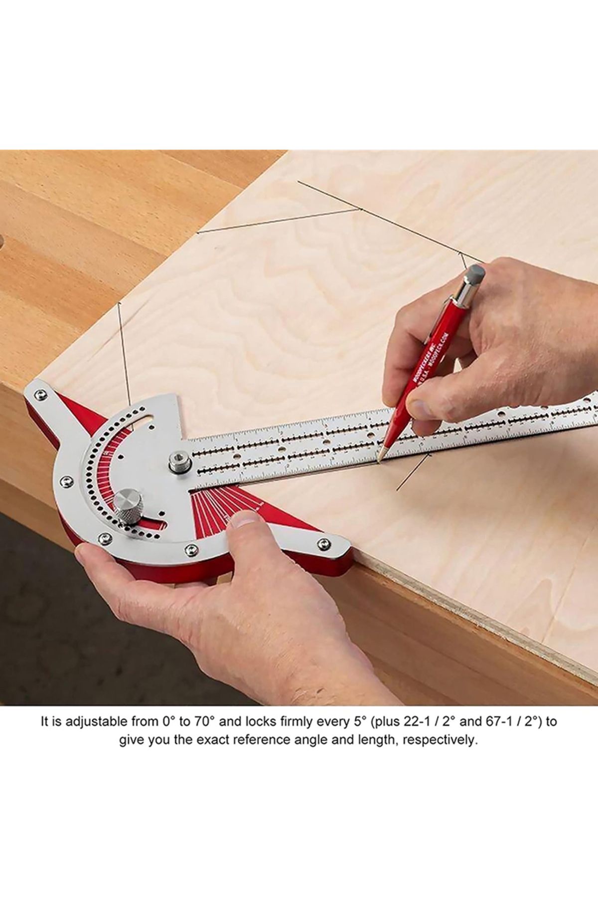 Choice-Woodworking Edge Ruler 0-70° Adjustable Protractor Angle Finder Two Arms Woodworking Ruler Angle ... 2
