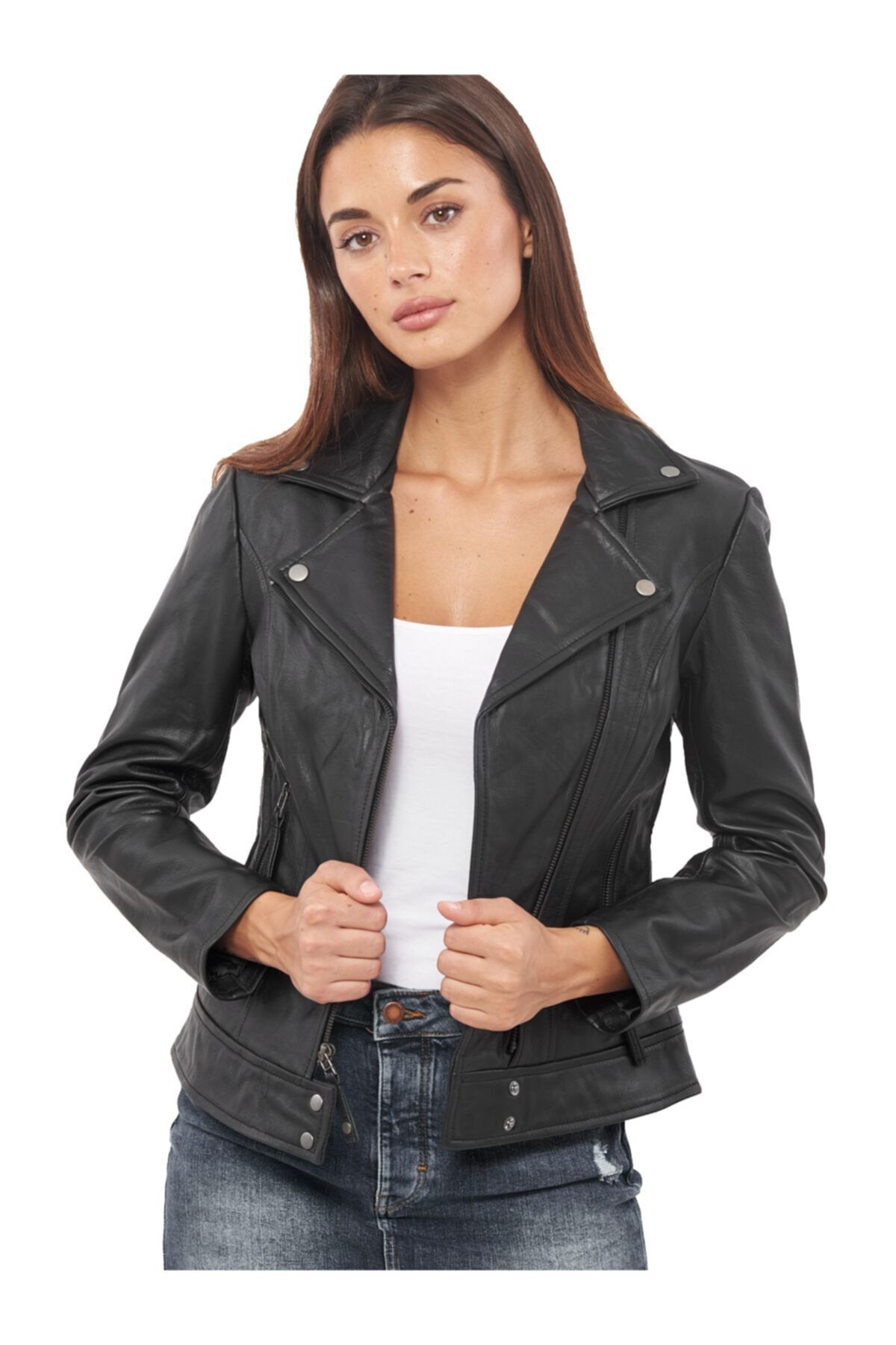 MALVİNEYU  (MALVİNEYU) Kadın Siyah Hakiki Deri Mont - Görsel 3