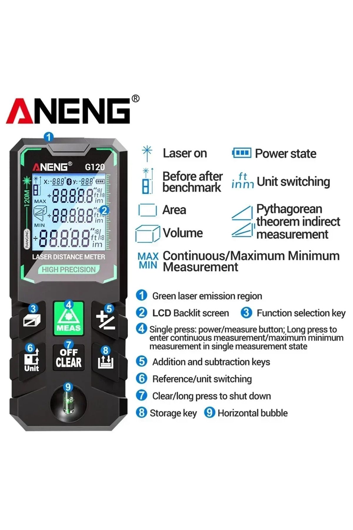 ANENG-G50/G70/G100/G120 Smart High-precision Laser Rangefinder 30 Set of Data Storage Autonomous ... 6