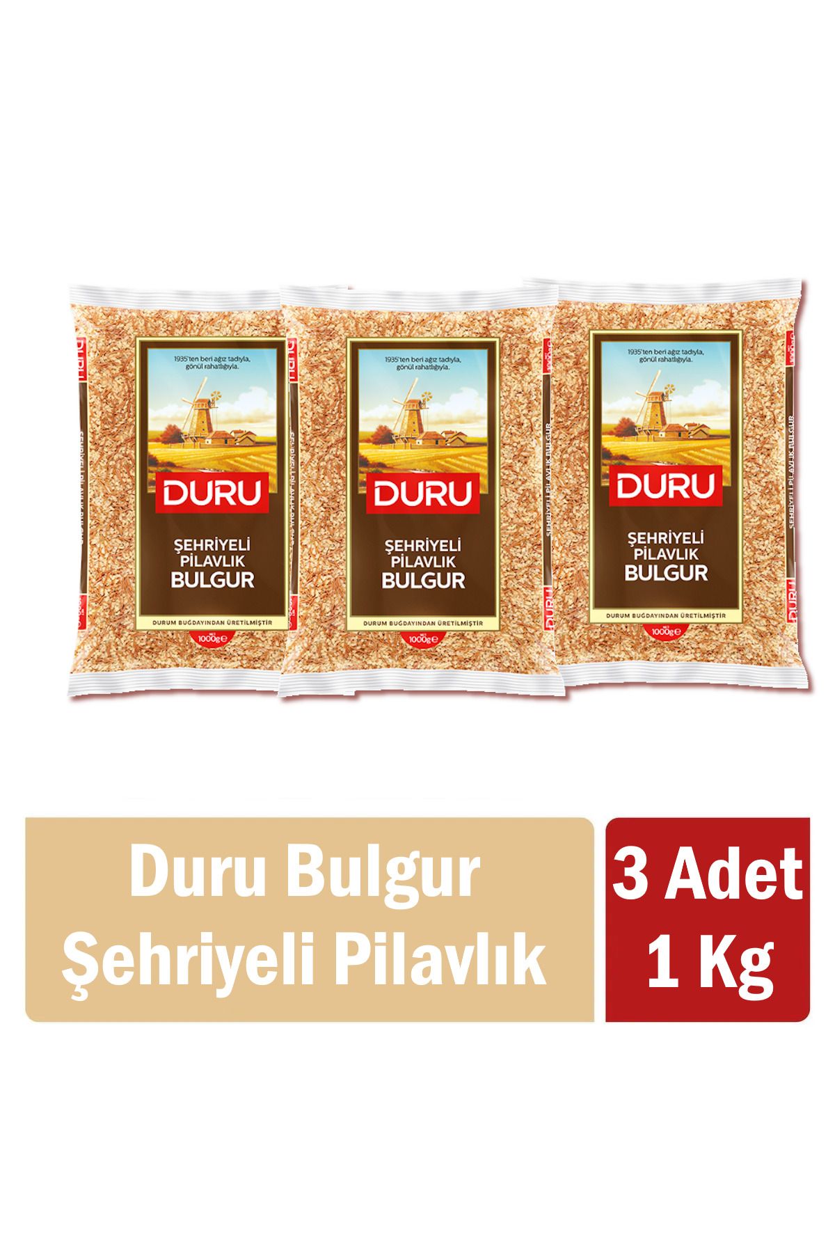 Duru Şehriyeli Pilavlık Bulgur 1 Kg x 3 Adet