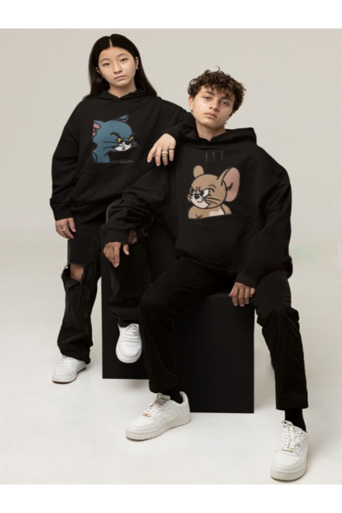 M&A ONE PİECE Unisex Tom Ve Jerry Sevgili Çift Kombini Sweatshirt